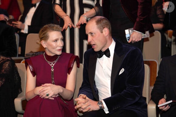 Même s'il n'avait pas vu beaucoup de films en raison des circonstances compliquées de sa femme
Le prince William, prince de Galles, Cate Blanchett - Photocall des "British Academy Film Awards 2024" (BAFTA) au Royal Festival Hall à Londres le 18 février 2024.