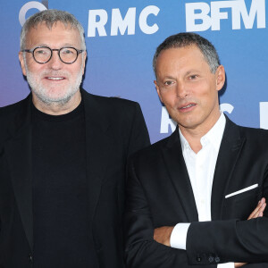Laurent Ruquier et Marc-Olivier Fogiel lors de la conférence de presse de rentrée BFM TV. - RMC du groupe Altice France à Paris, France. © Coadic Guirec/Bestimage