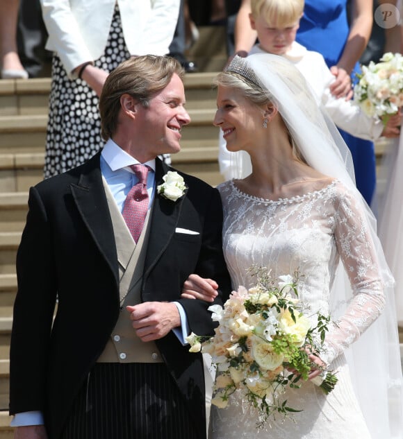 Leur beau mariage de mai 2019 finit en tout cas de manière tragique. 
Lady Gabriella Windsor et Thomas Kingston - Mariage de Lady Gabriella Windsor avec Thomas Kingston dans la chapelle Saint-Georges du château de Windsor le 18 mai 2019. 