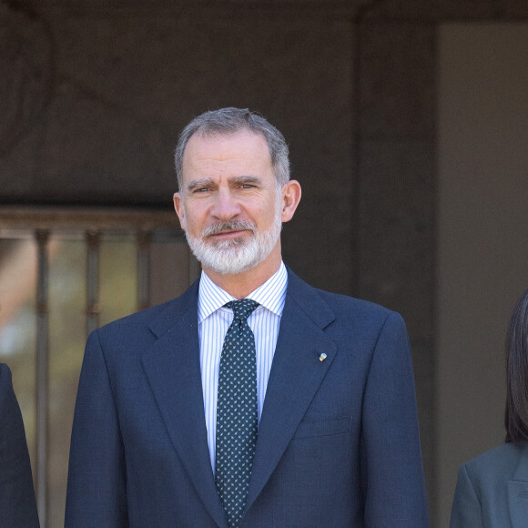 Le roi Felipe VI et la reine Letizia d'Espagne lors de la réception avec le président du Paraguay Santiago Pena et sa femme Leticia Ocampos au palais de la Zarzuela à Madrid. Le 28 février 2024 