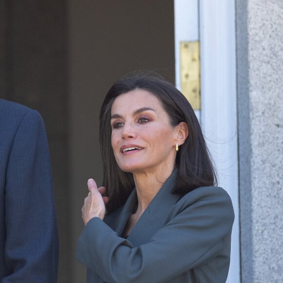 Le roi Felipe VI et la reine Letizia d'Espagne lors de la réception avec le président du Paraguay Santiago Pena et sa femme Leticia Ocampos au palais de la Zarzuela à Madrid. Le 28 février 2024 