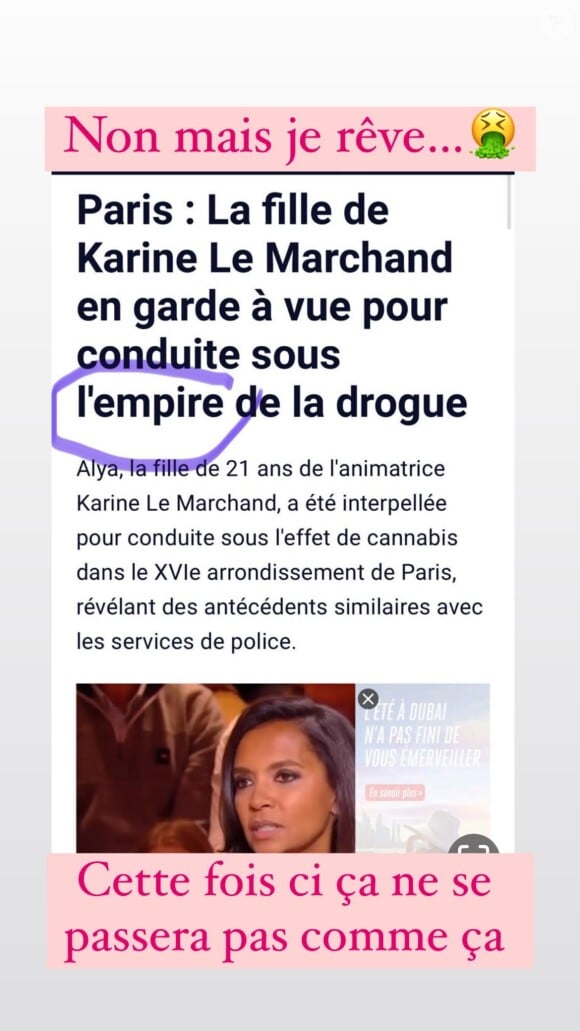 D'abord elle a moqué une faute d'orthographe
Karine Le Marchand a réagi à l'information de l'arrestation de sa fille Alya pour conduite sous influence
