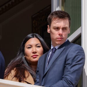 Louis Ducruet et sa femme Marie - Le prince de Monaco fête son anniversaire (66 ans) en famille sur la Place du Palais princier de Monaco, le 14 mars 2024. © Claudia Albuquerque/Bestimage 