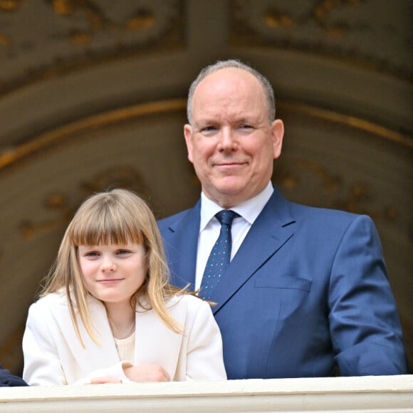 Le prince Albert II de Monaco et la princesse Gabriella de Monaco, comtesse de Carladès - Le prince de Monaco fête son anniversaire (66 ans) en famille sur la Place du Palais princier de Monaco, le 14 mars 2024. © Bruno Bebert/Bestimage
