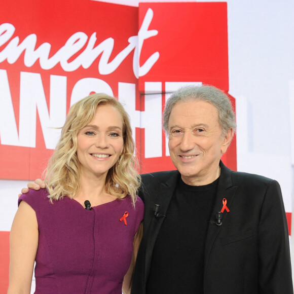 Exclusif - Claire Borotra et Michel Drucker - Enregistrement de l'émission Vivement dimanche au studio Gabriel, presentée par Michel Drucker . Diffusion sur France 3 le 24/02/24 . © Guillaume Gaffiot / Bestimage