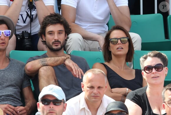 Laure Manaudou et Jérémy Frérot (du groupe Fréro Delavega) - dans les tribunes lors de la finale des Internationaux de tennis de Roland-Garros à Paris, le 7 juin 2015.