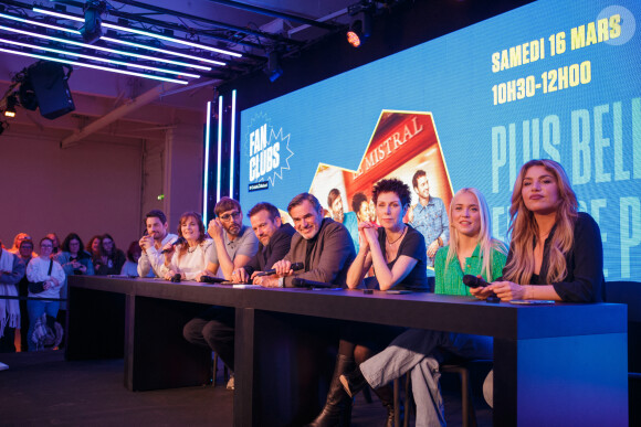 Jeremy Charvet, Cécilia Hornus, Laurent Kérusoré, Stéphane Henon, Jérôme Bertin, Marie Réache, Manon Chevallier et Lola Marois lors de la rencontre avec l’équipe de Plus Belle La Vie, Encore Plus Belle (TF1), modérée par le journaliste Alexandre du Serie Mania Festival international Lille 2024, à Lille, France, le 16 mars 2024. © Stéphane Vansteenkiste/Bestimage