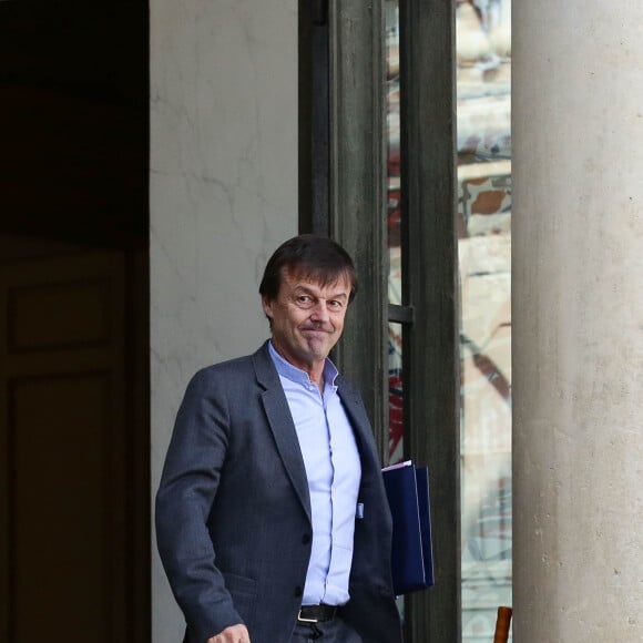 Nicolas Hulot, ministre d'Etat, ministre de la transition écologique et solidaire - Sorties du conseil des ministres du mercredi 4 avril au palais de l'Elysée à Paris © Stéphane Lemouton / Bestimage