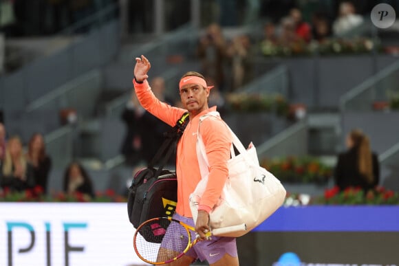 Rafael Nadal a fait ses adieux au tournoi de Madrid, où il ne jouera plus. 
Rafael Nadal (Esp) - Rafael Nadal s'incline en huitième de finale au Tournoi de tennis de Madrid (Mutua Madrid Open). © Antoine Couvercelle / Panoramic / Bestimage 