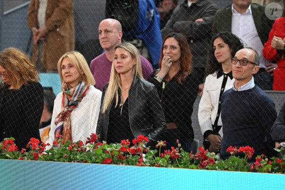 Ana María Parera, Xisca Perello et Maribel Nadal - La famille proche de Rafael Nadal est émue après sa défaite en huitième de finale au Tournoi de tennis de Madrid (Mutua Madrid Open) le 30 avril 2024. 