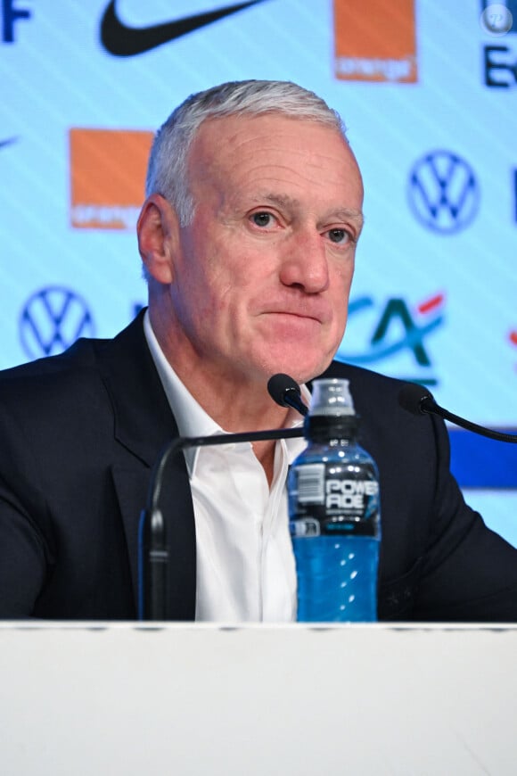 Didier Deschamps annonce la liste des joueurs pour les matches amicaux face à l'Allemagne et au Chili lors d'une conférence de presse à Paris, le 14 mars 2024. © Federico Pestellini / Panoramic / Bestimage 