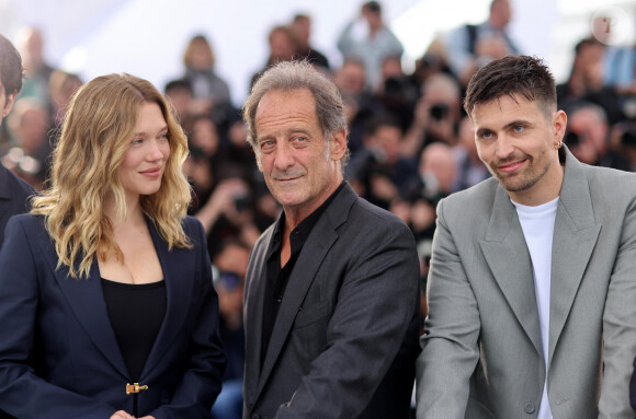 Léa Seydoux, Vincent Lindon et Raphaël Quenard - Photocall du film "Le deuxième acte", présenté hors compétition, lors du 77ème Festival International du Film de Cannes (14 - 25 mai 2024), le 15 mai 2024. 