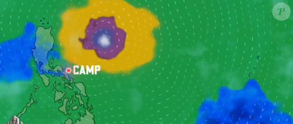 En effet, il indique qu'un cyclone arrive droit sur le camp !
Un cyclone, le typhon Mawar, bouleverse le quatorzième épisode de "Koh-Lanta, Les Chasseurs d'immunité" le 21 mai 2024 sur TF1.