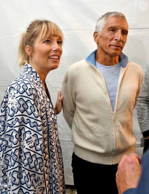 Exclusif - Nagui et sa femme Mélanie Page durant la soirée de clôture de la 1ere édition du festival Les Théâtrales d'Eze en plein air à l'oppidum du Col d'Eze avec la pièce "Brexit sentimental", le 8 août 2023.