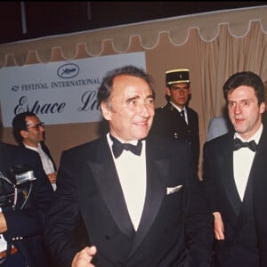Claude Brasseur, Daniel Auteuil et Emmanuelle Béart au Festival de Cannes en 1989.