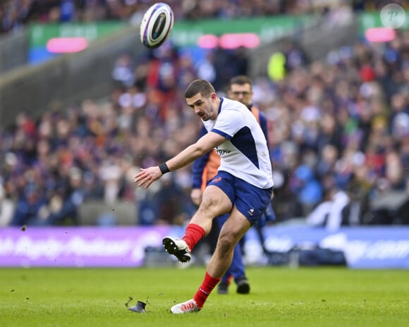 Thomas Ramos of France takes penalty during the Six Nations rugby union match between Scotland and France at Murrayfield in Edinburgh, Scotland. 