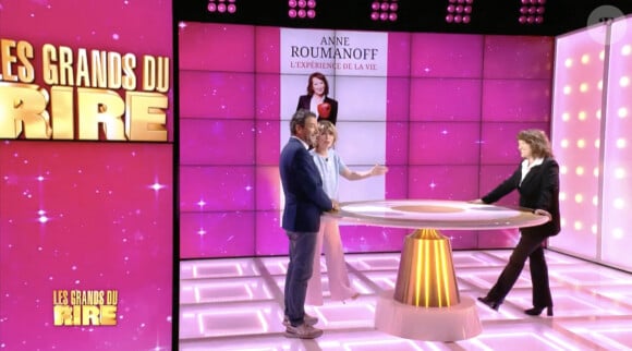 Première émission "Les Grands du Rire" présentée par Bernard Montiel et Isabelle Morizet et diffusée le 1er juin sur C8 avec comme invitée Anne Roumanoff.