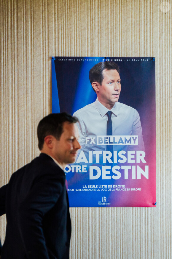 Le candidat tête de liste Les Républicains (LR) pour les élections européennes François-Xavier Bellamy lors d'une réunion publique pour la campagne des élections européennes à Saint-Malo, le 17 mai 2024. Yannick Billioux/ABACAPRESS.COM