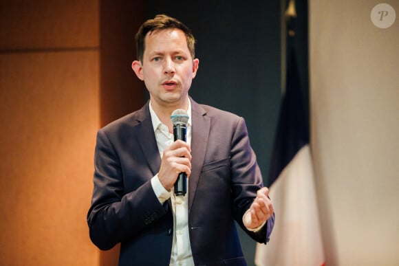 Le candidat tête de liste Les Républicains (LR) pour les élections européennes François-Xavier Bellamy lors d'une réunion publique pour la campagne des élections européennes à Saint-Malo, (Ille-et-Vilaine), le 17 mai 2024. Yannick Billioux/ABACAPRESS.COM