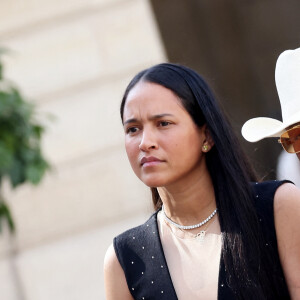 Helen Lasichanh et son mari Pharrell Williams - Dîner d'état en l'honneur du président des Etats-Unis et sa femme au palais de l'Elysée à Paris, à l'occasion de leur visite officielle en France. Le 8 juin 2024 © Jacovides-Moreau / Bestimage 