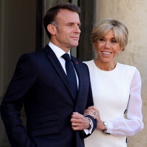 Emmanuel Macron et sa femme Brigitte - Dîner d'état en l'honneur du président des Etats-Unis et sa femme au palais de l'Elysée à Paris, à l'occasion de leur visite officielle en France. Le 8 juin 2024 © Jacovides-Moreau / Bestimage 