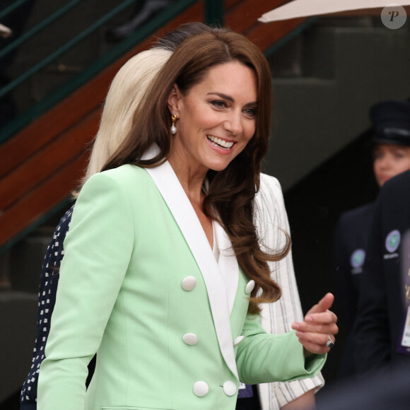 Catherine (Kate) Middleton, princesse de Galles dans les tribunes lors du tournoi de Wimbledon 2023 au All England Lawn Tennis and Croquet Club de Londres, Royaume Uni, le 4 juillet 2023.