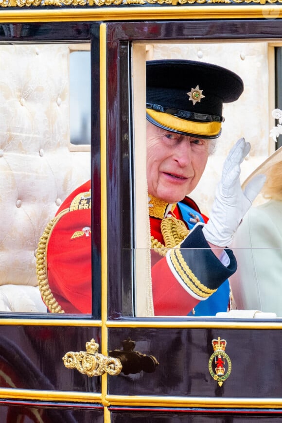 Le roi Charles III d'Angleterre lors de la parade Trooping the Color à Londres, Royaume-Uni, le 15 juin 2024