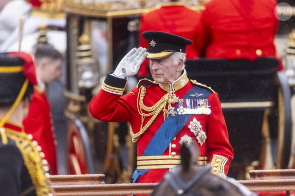 Le roi Charles III d'Angleterre au Palais de Buckingham lors de la parade militaire "Trooping the Colour" à Londres, Royaume Uni, le 15 juin 2024