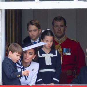 Kate Middleton, princesse de Galles, le prince George, le prince Louis et la princesse Charlotte - Les membres de la famille royale britannique lors de la parade militaire "Trooping the Colour" à Londres le 15 juin 2024 © Bestimage