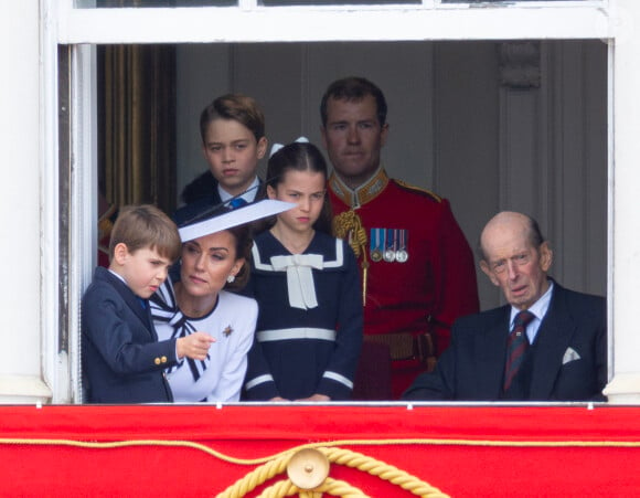 Kate Middleton, princesse de Galles, le prince George, le prince Louis et la princesse Charlotte - Les membres de la famille royale britannique lors de la parade militaire "Trooping the Colour" à Londres le 15 juin 2024 © Bestimage