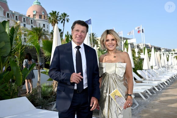 Exclusif - Christian Estrosi et sa femme Laura Tenoudji Estrosi qui a présenté son septième guide des adresses incontournables de Nice sur la Plage du Negresco à Nice, le 28 juin 2024.