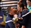 Ensemble, ils ont eu une fille prénommée Manon
Laure Manaudou avec sa fille Manon felicite son compagnon Frederick Bousquet, vainqueur du relais masculin 4x50m 4 nages lors des Championnats d' Europe de Natation a Chartres le 22 novembre 2012. 