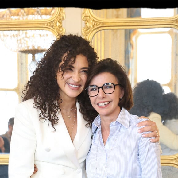 Exclusif - Remise par la ministre de la Culture Rachida Dati des insignes de Chevalier des Arts et Lettres à l'autrice-compositrice-interprète française Camélia Jordana dans le Salon Jérôme et Salon des Maréchaux au ministère de la Culture, à Paris, France, le 1er juillet 2024. © Alain Guizard/Bestimage