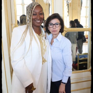 Nadège Beausson-Diagne - Remise par la ministre de la Culture Rachida Dati des insignes de Chevalier des Arts et Lettres à l'autrice-compositrice-interprète française Camélia Jordana dans le Salon Jérôme et Salon des Maréchaux au ministère de la Culture, à Paris, France, le 1er juillet 2024. © Alain Guizard