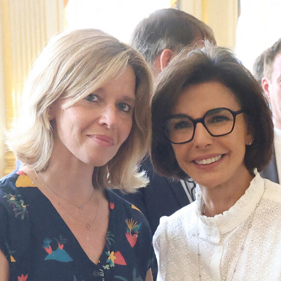 Chantal Goya leve par Rachida Dati, ministre de la Culture, au grade de commandeur de l'ordre des Arts et Lettres. Sur la photo : Rachida Dati, Wendy Bouchard. Paris, Ministere de la Culture. Salon des Marchaux. 2 juillet 2024. Photo by Alain Guizard/ABACAPRESS.COM