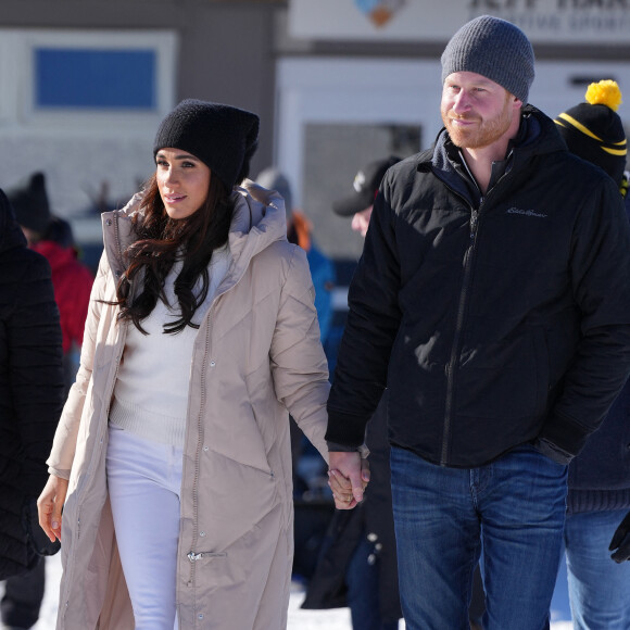 Le prince Harry, duc de Sussex et Meghan Markle, duchesse de Sussex, assistent à une séance de préparation des Invictus Games 2025 de Vancouver à Whistler, le 14 février 2024