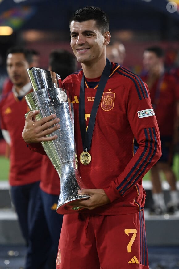 Alvaro Morata - L'Espagne remporte la finale de la "Ligue des Nations (UEFA)" contre la Croatie à Rotterdam, le 18 juin 2023.