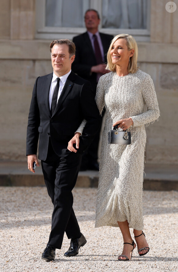 Renaud Capuçon et sa femme Laurence Ferrari - Dîner d'état en l'honneur du président des Etats-Unis et sa femme au palais de l'Elysée à Paris, à l'occasion de leur visite officielle en France. Le 8 juin 2024 © Jacovides-Moreau / Bestimage 