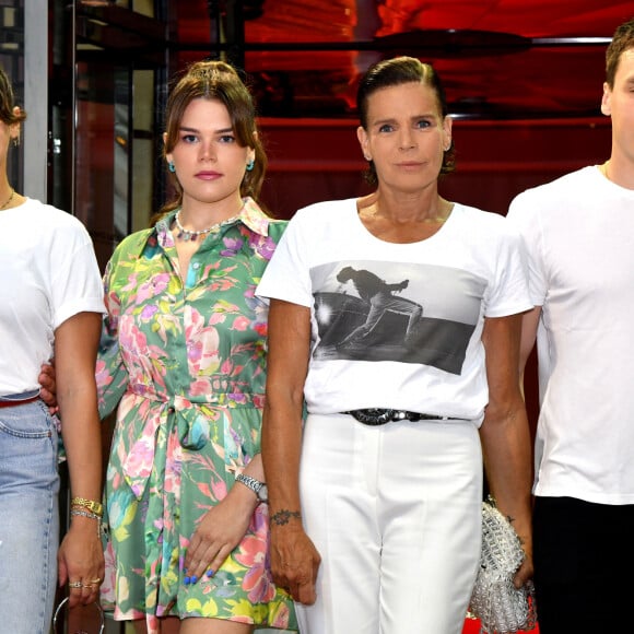 Exclusif - Pauline Ducruet, Camille Gottlieb, la princesse Stéphanie de Monaco et Louis Ducruet durant la traditionnelle soirée d'été de Fight Aids Monaco au Sporting Club de Monaco, le 23 juillet 2022.  © Bruno Bebert/Bestimage 