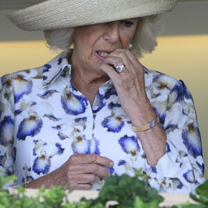 La reine consort d'Angleterre, Camilla Parker Bowles lors du QIPCO King George Day à Ascot