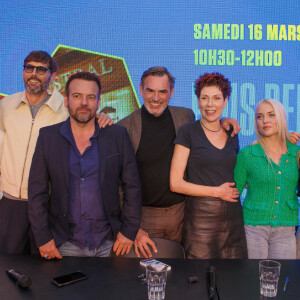 Jeremy Charvet, Laurent Kérusoré, Stéphane Henon, Jérôme Bertin, Marie Réache, Manon Chevallier et Lola Marois lors de la rencontre avec l'équipe de Plus Belle La Vie, Encore Plus Belle (TF1), modérée par le journaliste Alexandre du Serie Mania Festival international Lille 2024, à Lille, France, le 16 mars 2024. © Stéphane Vansteenkiste/Bestimage 