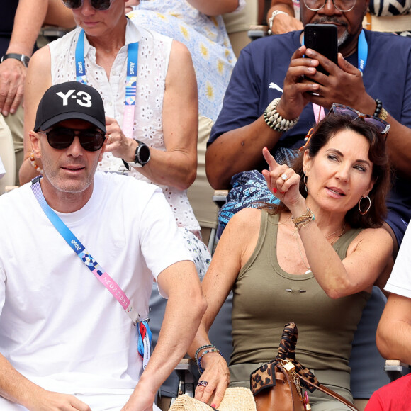 Zinedine Zidane avec sa femme Véronique et leur fils Théo assistent à la victoire de Rafael Nadal et Carlos Alcaraz face à T. Griekspoor et W. Koolhof lors des Jeux Olympiques de Paris2024 (JO) le 30 juillet 2024. © Jacovides-Perusseau/Bestimage 