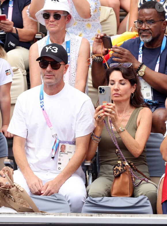 Zinedine Zidane avec sa femme Véronique assistent à la victoire de Rafael Nadal et Carlos Alcaraz face à T. Griekspoor et W. Koolhof lors des Jeux Olympiques de Paris2024 (JO) le 30 juillet 2024. © Jacovides-Perusseau/Bestimage 