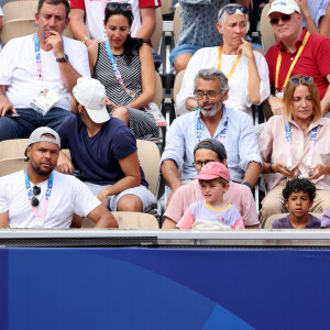 Jo-Wilfried Tsonga en famille - assiste à la victoire de Rafael Nadal et Carlos Alcaraz face à T. Griekspoor et W. Koolhof lors des Jeux Olympiques de Paris2024 (JO) le 30 juillet 2024. © Jacovides-Perusseau/Bestimage 