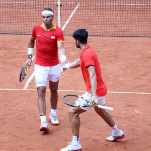 Rafael Nadal et Carlos Alcaraz Rafael Nadal et Carlos Alcaraz battent T. Griekspoor et W. Koolhof dans le tournoi olympique de tennis lors des Jeux Olympiques de Paris2024 (JO) à Paris le 30 Juillet 2024 © Jacovides - Perusseau / Bestimage 