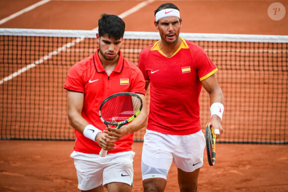 Alcaraz Carlos et Nadal Rafael d'Espagne pendant le match de tennis, Jeux Olympiques Paris 2024 le 30 juillet 2024 au Stade Roland-Garros à Paris, France. Matthieu Mirville / DPPI Media / Panoramic / Bestimage