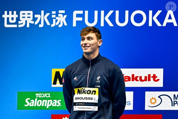 Le nageur français Maxime Grousset participe actuellement aux Jeux Olympiques de Paris. 
Maxime Grousset, sacré champion du monde du 100 m papillon à Fukuoka. © Inside / Panoramic / Bestimage 