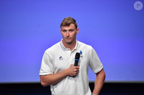 Maxime Grousset en conférence de presse de l'équipe de France de Natation au Club France porte de la Villette pour les Jeux Olympiques (JO) de Paris 2024, à Paris, France, le 25 juillet 2024. © Alexandre Fay/PixPlanete/Bestimage