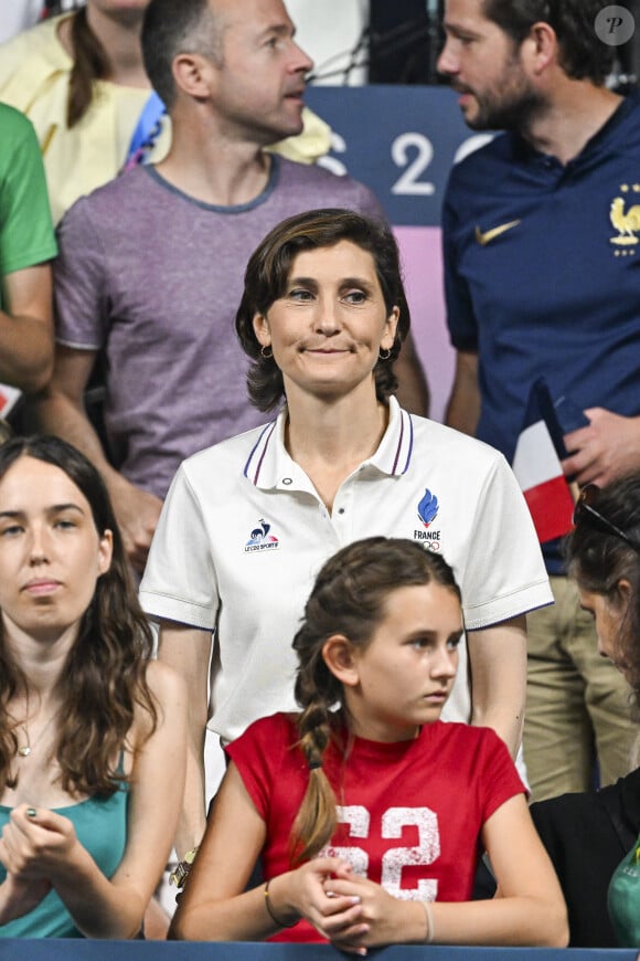 Amélie Oudéa-Castéra - Les célébrités assistent à la victoire du français Félix Lebrun en quart de finale des épreuves de tennis de table lors des Jeux Olympiques de Paris 2024 (JO) à l'Arena Paris Sud, à Paris, France, le 1er août 2024. © Jacovides-Perusseau/Bestimage 