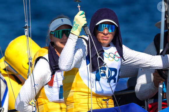 Lors de la septième journée des Jeux Olympiques de Paris 2024
Charline Picon et Sarah Steyaert (France), Medal Race skiff femmes - Voile, lors des Jeux Olympiques Paris 2024. (Photo Norbert Scanella / DPPI Media / Panoramic